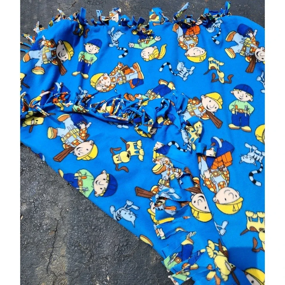 Vintage Bob The Builder Handmade Fleece Throw Tie Blanket Cartoon TV  Fabric